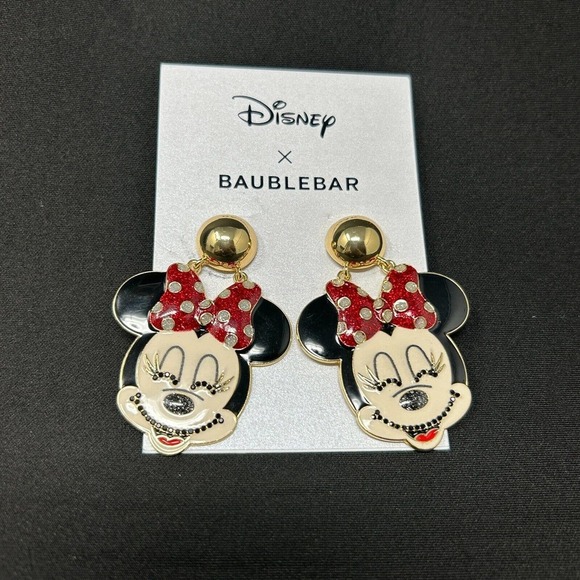 Disney X Baublebar Minnie Mouse Gold Stud Polkadot Bow Crystals Glitter Earrings - Picture 5 of 6